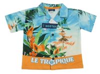 Nové - modro-oranžová košile s palmami a nápisem 