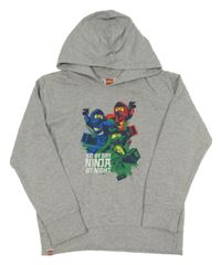 Šedá melírovaná mikina s Ninja a kapucí Lego