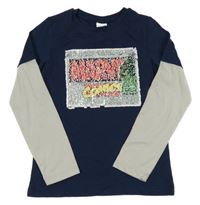 Tmavomodro-šedé triko s Marvel z flitrů M&Co.