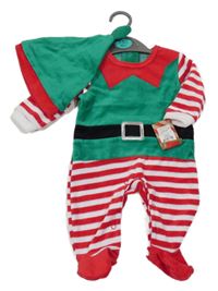 Nové - 2set - Zeleno-červeno-bílý sametový overal - elf + čepice Primark