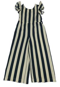 Tmavomodro-béžový pruhovaný culottes overal C&A