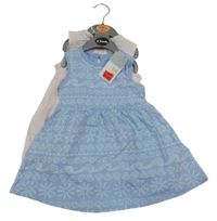 Nové - 2x bavlněné šaty - světlemodré s obrázky + světlerůžové Primark