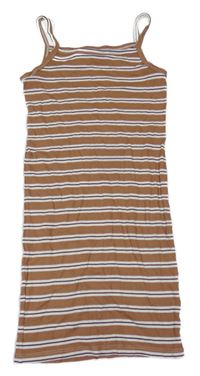Hnědo-bílé pruhované žebrované šaty H&M