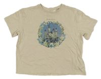 Béžové oversize crop tričko s hradem H&M