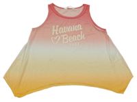 Růžovo-bílo-žlutooranžový ombré top s nápisy H&M
