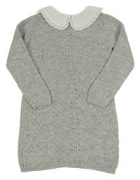 Šedé svetrové šaty s bílým límečkem Primark 