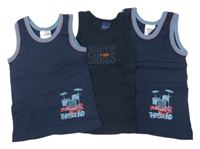3x - Tmavomodrý nátělník s potiskem Alive