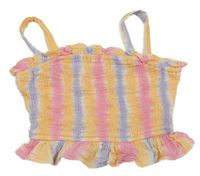 Barevný pruhovaný batikovaný crop top s volánky PRIMARK