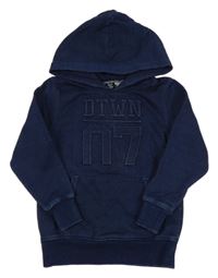 Tmavomodrá mikina riflového vzhledu s nápisem a kapucí Denim