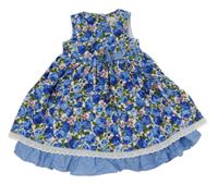 Modro-bílé plátěné květované šaty s mašlí Maggie Zoe