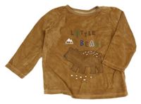 Hnědá sametová mikina s medvídkem a nápisy LC WaIKIKI