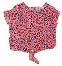 Neonově růžovo-tmavomodro-bílá vzorovaná crop halenka M&Co.