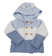 Modro-bílo-světlemodrý pruhovaný propínací svetr s kapucí Rock a Bye Baby
