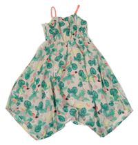 Béžovo-zelené šifonové šaty s listy a zvířátky H&M