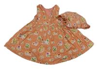 Nové - 2Set - Světleskořicové zavinovací šaty s obrázky + klobouk M&S