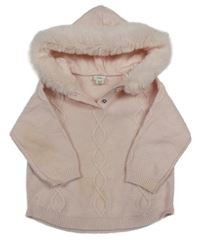 Světlerůžový svetr s kapucí s kožešinou River Island
