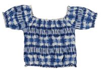 Modro-bílé batikované crop tričko Zara