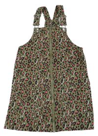 Khaki-černo-růžové laclové riflové šaty s leopardím vzorem Matalan