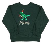 Tmavozelená mikina s dinosaurem a flitry H&M