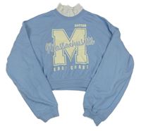 Světlemodrá crop mikina s písmenem a límečkem H&M
