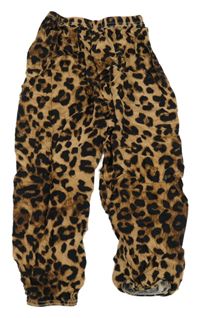 Černo-béžové leopardí harémové kalhoty 