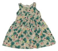 Béžovo-zelené šaty s listy a tukany H&M