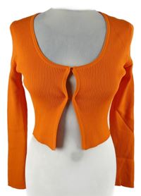 Dámský oranžový žebrovaný propínací crop svetr Zara 