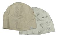 2x bavlněná čepice - smetanová s koalami + světlebéžová melírovaná H&M