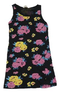 Černo-růžovo-žluté květované šaty H&M