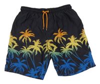 Černé plážové kraťasy s palmami Primark