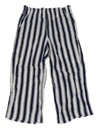 Tmavomodro-bílé pruhované lehké culottes kalhoty L&D