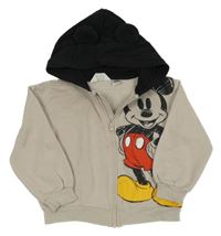 Béžovo-černá propínací oversize mikina s Mickeym a kapucí H&M
