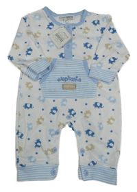 Nové - Bílo-modro-béžový overal se slony Nursy time