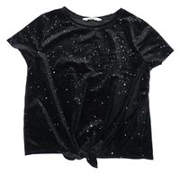 Černé sametové třpytivé tričko s mašlí H&M