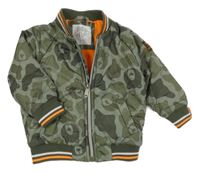 Khaki-army šusťákový jarní zateplený bomber s medvídky a pruhy F&F