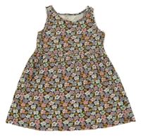 Černo-barevné květované bavlněné šaty H&M