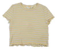 Žluto-zelenkavo-lila žebrované pruhované crop tričko H&M