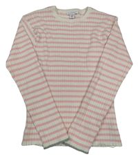 Smetanovo-růžový pruhovaný žebrovaný svetr Primark