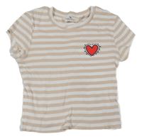 Béžovo-smetanové pruhované žebrované crop tričko se srdcem - Keith Haring H&M