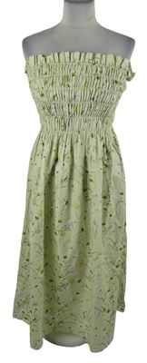 Dámské světlezelené kytičkované žabičkové midi šaty H&M