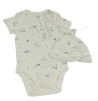 Nové - 2Set - Bílé body se sloníky a palmami + čepice F&F