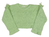 Světlezelený oversize crop svetr s třásněmi Next