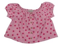 Růžová puntíkatá vzorovaná crop halenka s knoflíky Matalan
