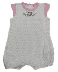 Bílo-růžový kraťasový overal s nápisy a srdíčky 