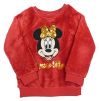 Červená chlupatá mikina s Minnie 