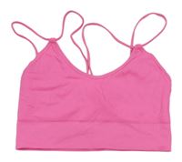 Neonově růžový žebrovaný crop elastický top 
