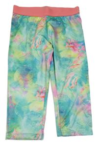 Zeleno-růžové květované sportovní capri legíny Stop+Go 