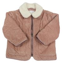 Starorůžová podšitá manšestrová bunda s huňatým límečkem Primark
