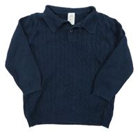 Tmavomodrý žebrovaný vzorovaný svetr s límečkem H&M