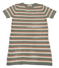 Khaki-bílo-oranžové pruhované pletené šaty H&M